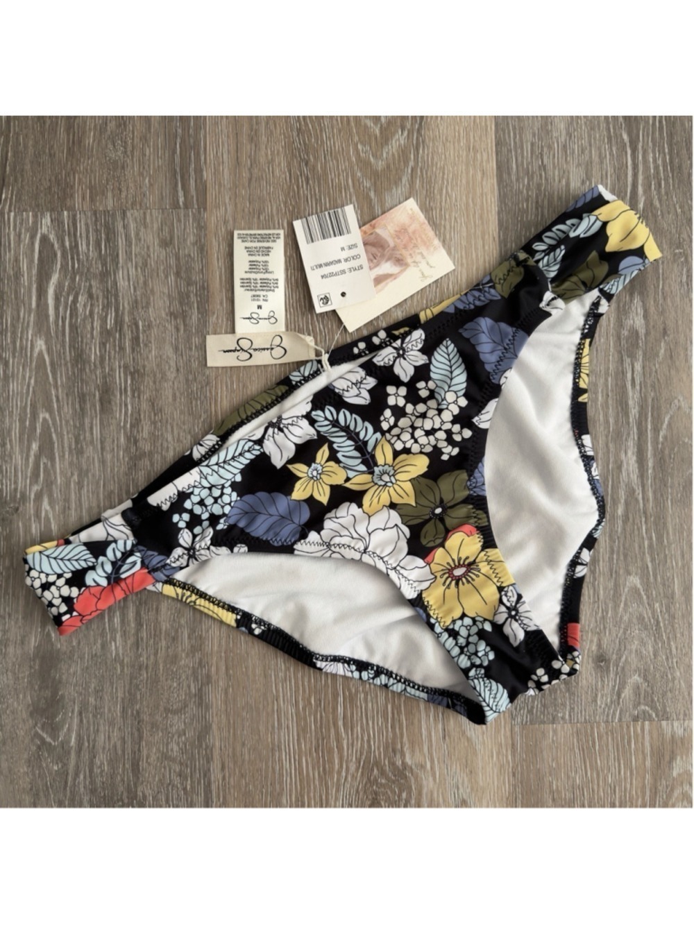 Jessica Simpson NWT Womens Medium Shirred Bikini Swim Bottom Floral Mandarin NEW